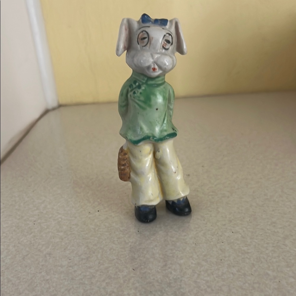 Japan Vintage Ceramic Rabbit Figurine in Green and Yellow